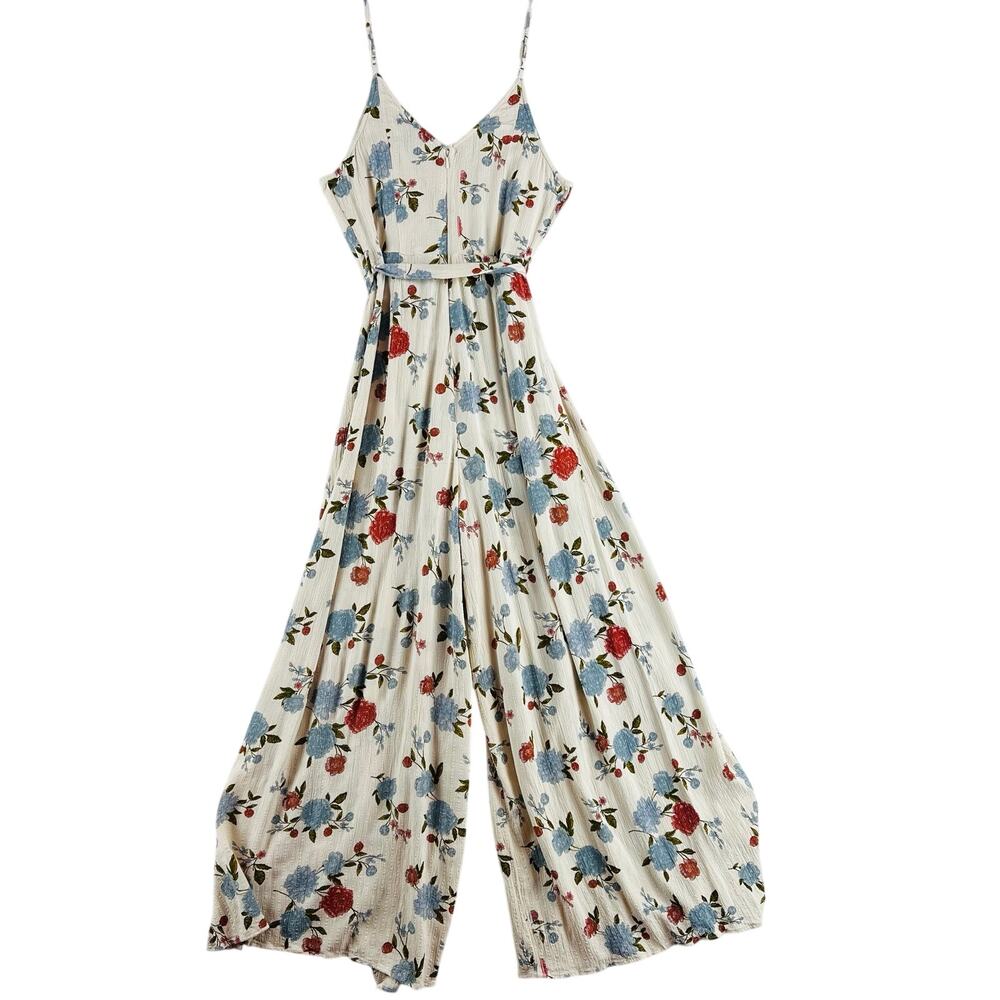 American Eagle Outfitters WMNS V-Neck Wide-Leg Jumpsuit SZ 10 Cream Floral